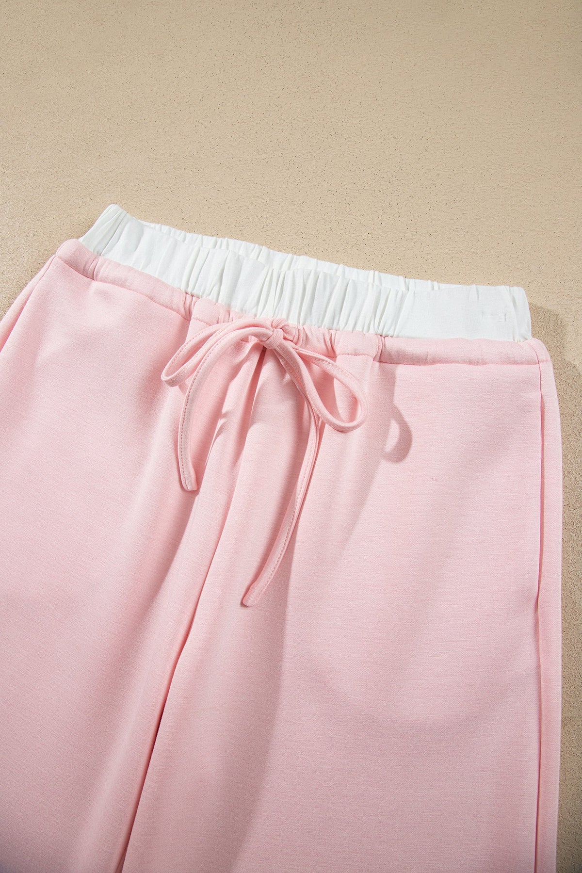 Solid Contrast Overlay Top & Drawstring Pant Set