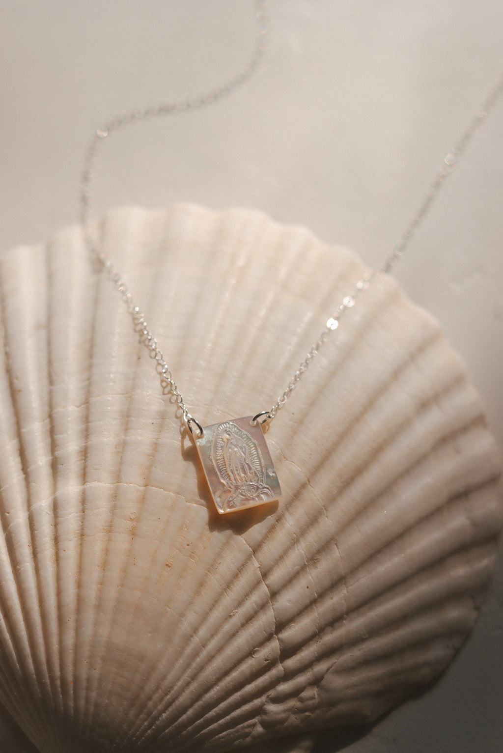 Mother of Pearl Guadalupe Necklace in Silver