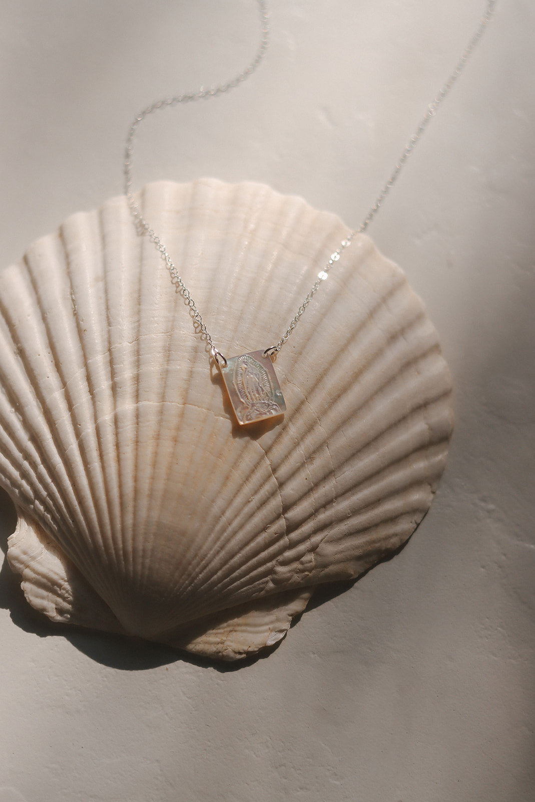 Mother of Pearl Guadalupe Necklace in Silver