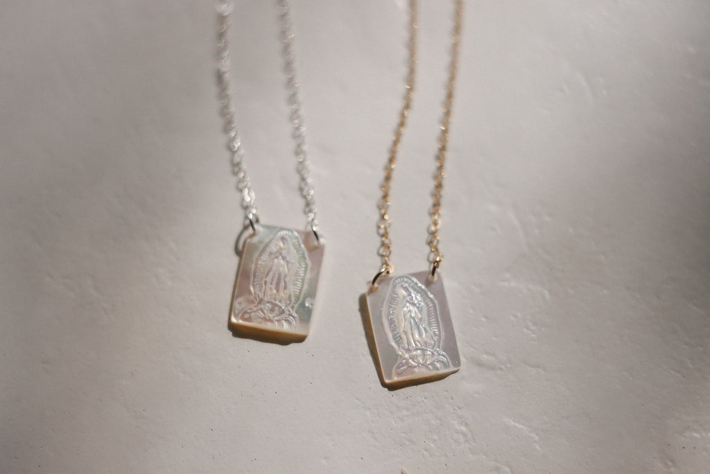 Mother of Pearl Guadalupe Necklace in Silver