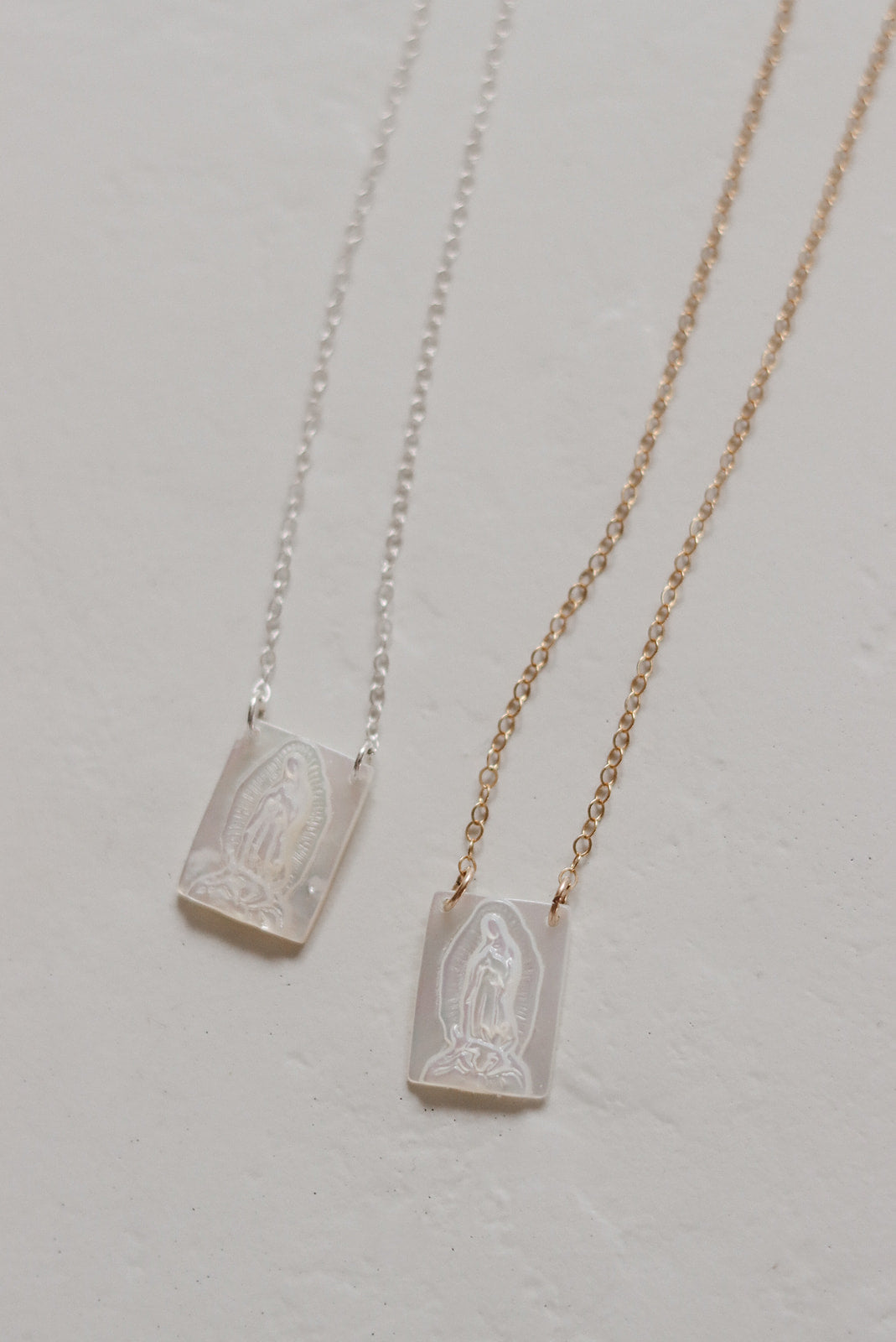 Mother of Pearl Guadalupe Necklace in Silver